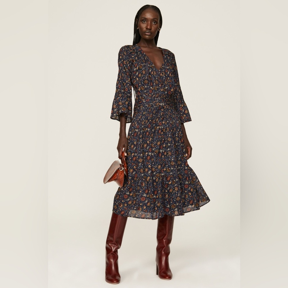 Veronica Beard Shireen Pleated Floral Midi-Dress Size 12. NWT